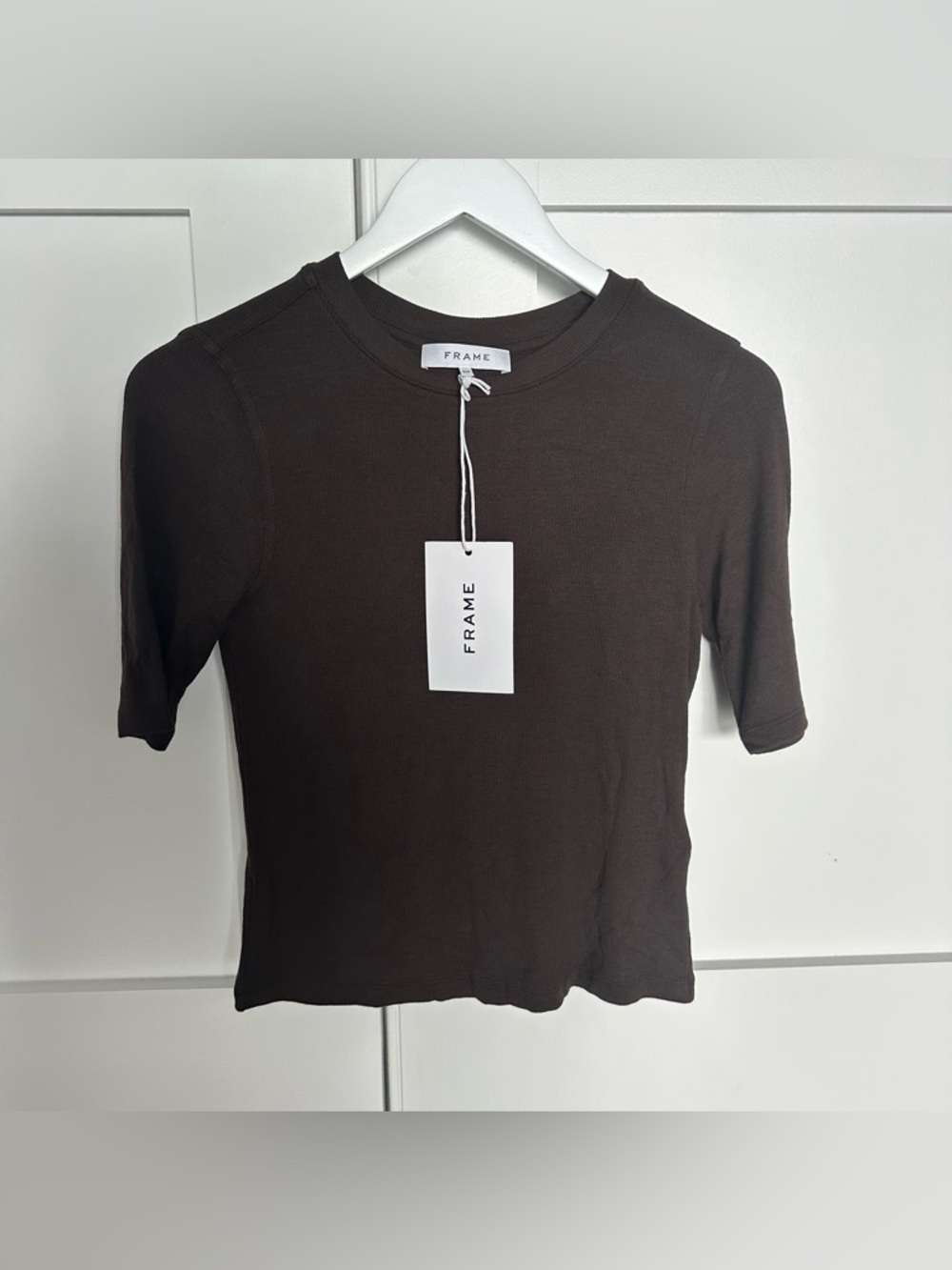 FRAME Rib Crewneck Tee - Half sleeve - Espresso - Size S - NWT